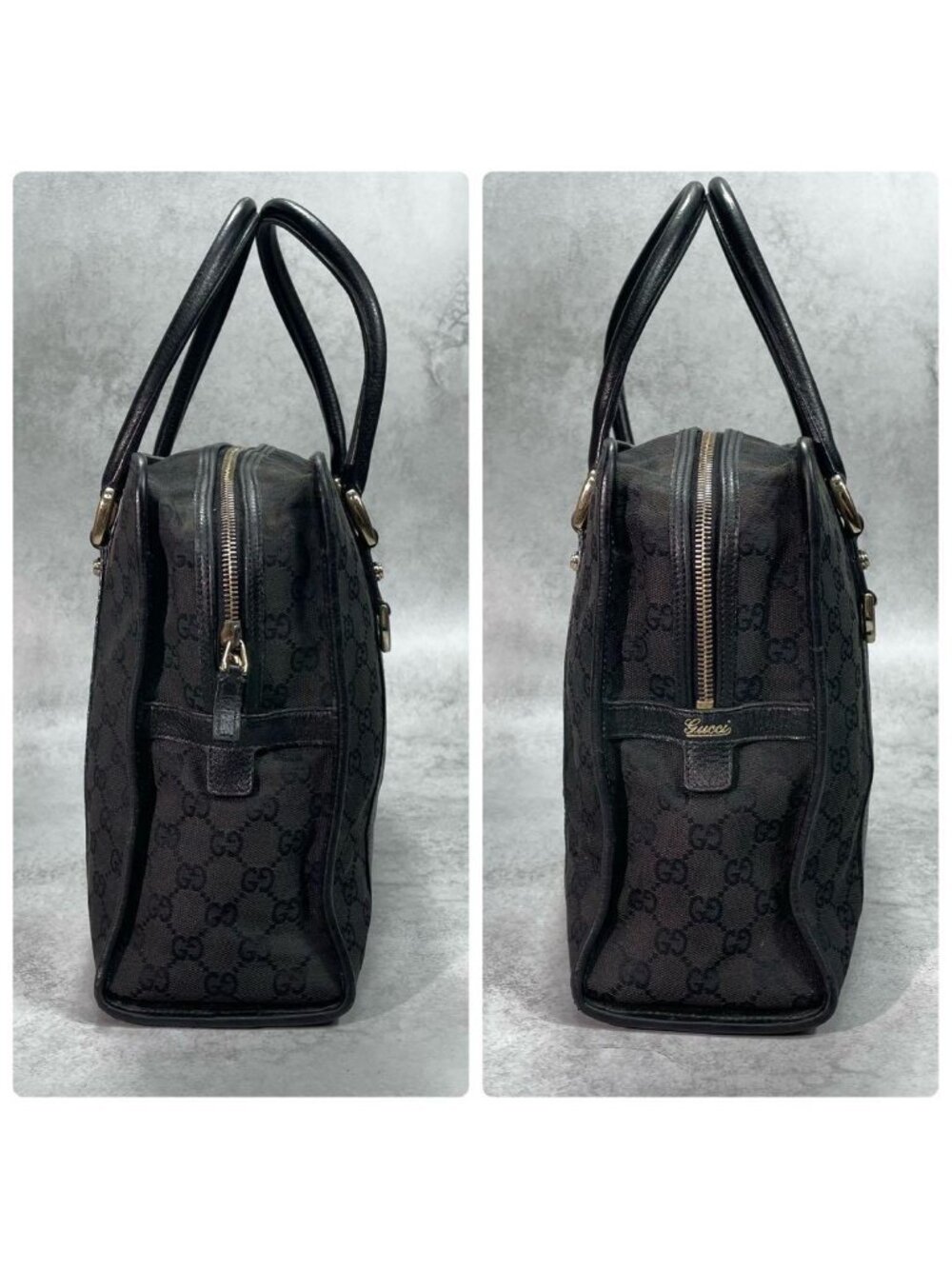 Gucci GG Tote Black Leather Logo Canvas - Picture 7 of 10